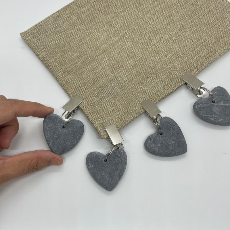 4pcs Marble Grey Heart Tablecloth Weight With Metal Slip