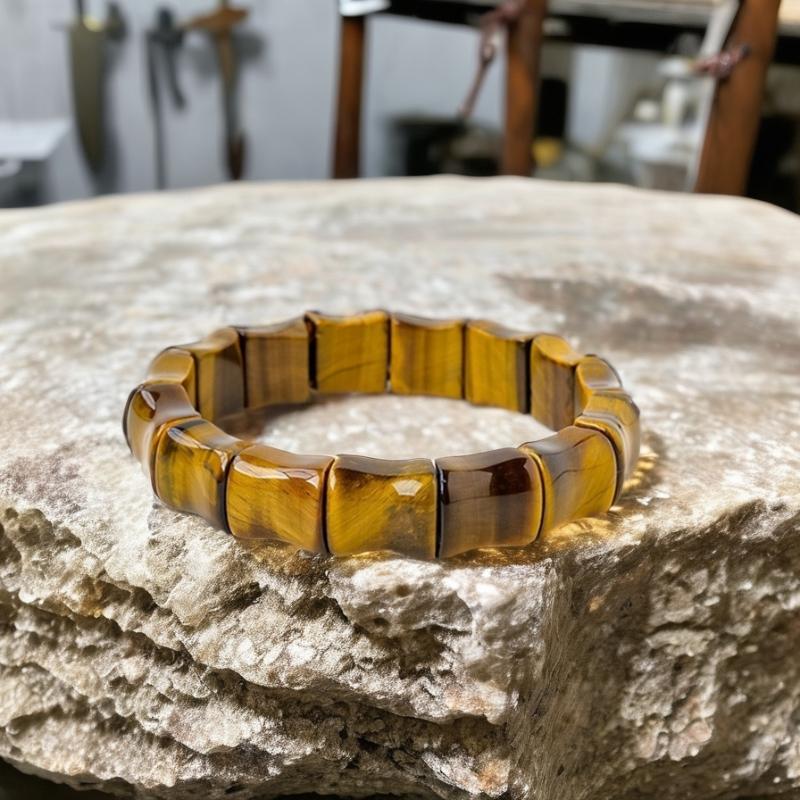 Carved Bamboo Shape Tiger Eye Bracelet