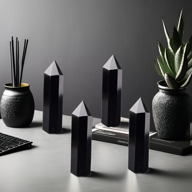 Carved Black Obsidian Point Tower