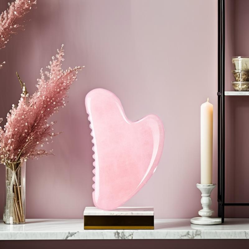 Carved Heart Jade Quartz Gua sha With Teeth