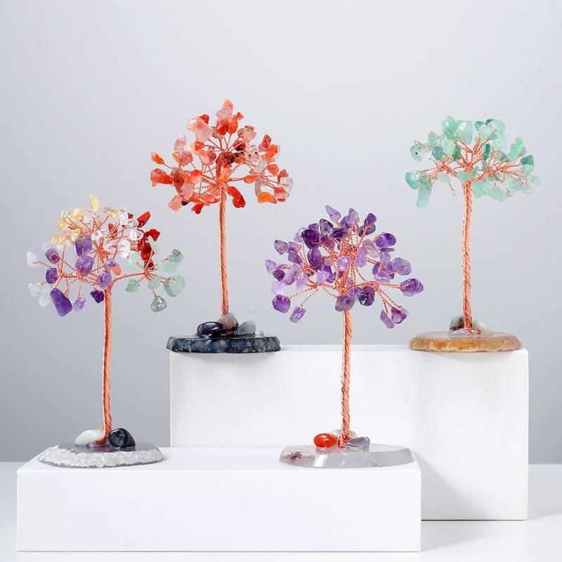 Crystal Gravel Healing Tree with Agate Slice Base