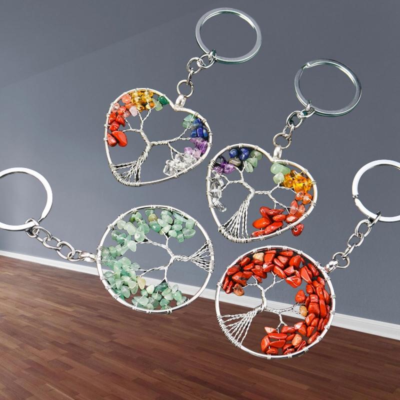 Crystal Gravel Tree of Life Keychain
