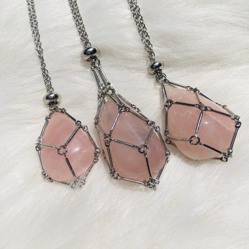 Crystal Holder Necklace With Stainless Steel Cage
