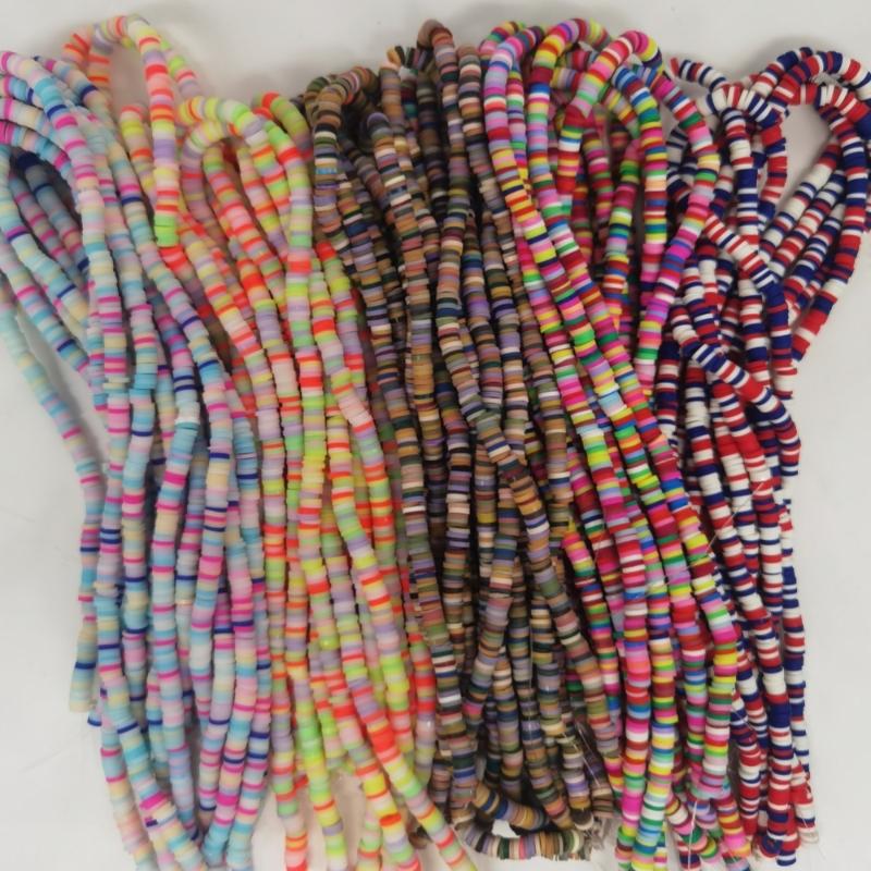 Flat Round Polymer Clay Beads Strand