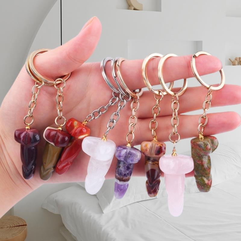 Gemstone Mini Dildo Stainless Steel Keychain