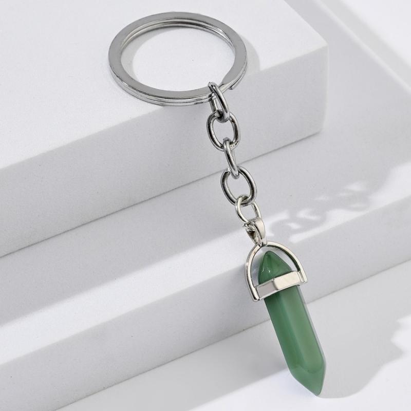 Hexagon Prism Amethyst Crystal Keyring