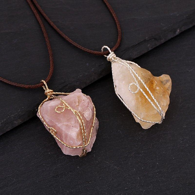 Irregular Crystal Raw Silk Stone Pendant - 副本