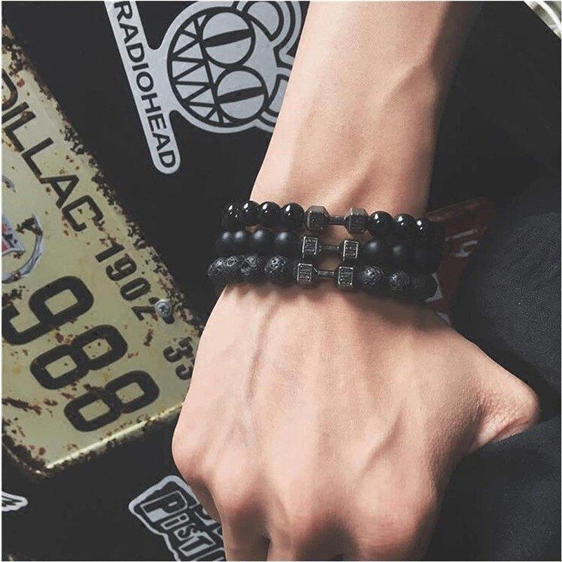 Natural Black Volcanic Lava Stone Dumbbell Bracelet