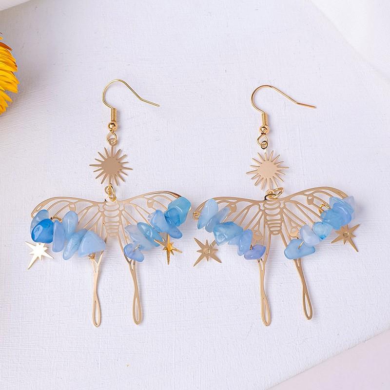 >Natural Crystal Gravel Butterfly Earrings