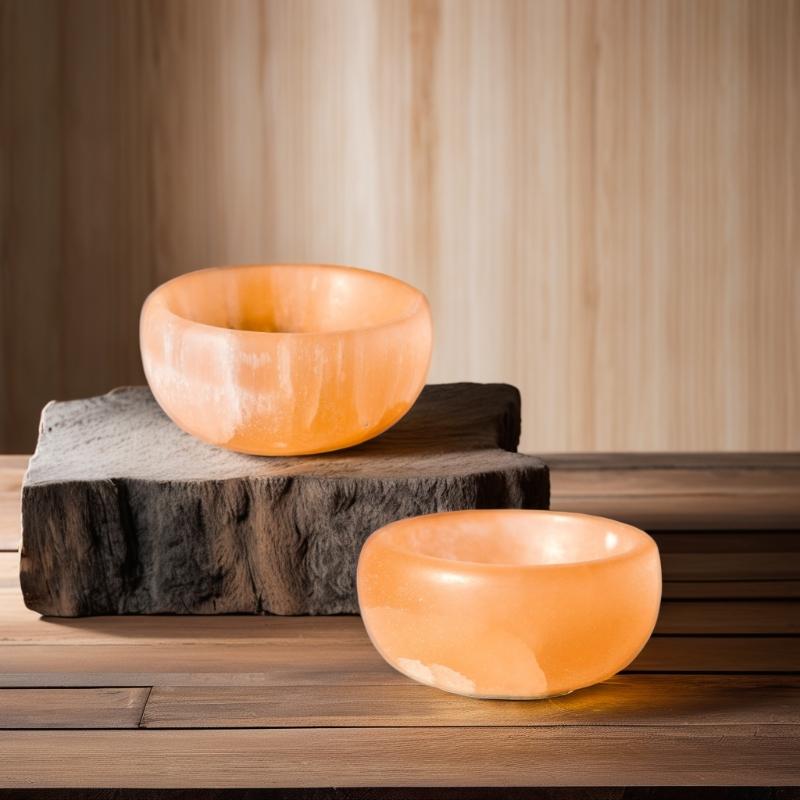 Orange Carved Natural Crystal Selenite Classic Bowl