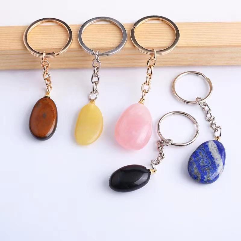 Polished Irregular Gemstone Stainless Steel Keychain 