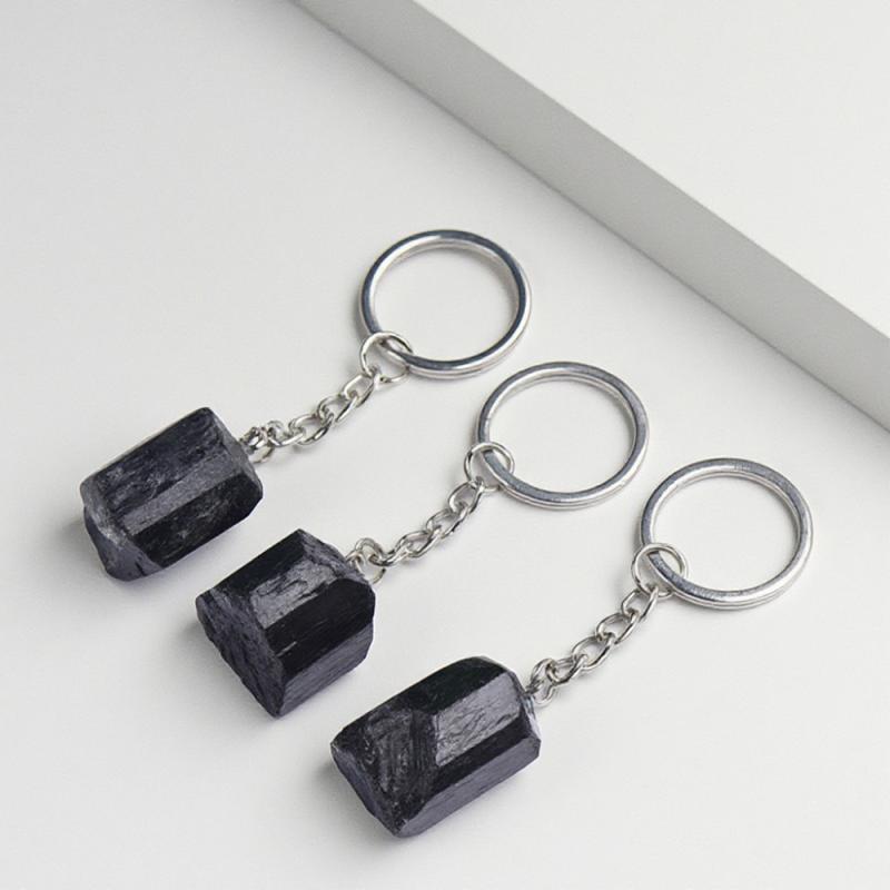 Raw Black Tourmaline Crystal Keychain 