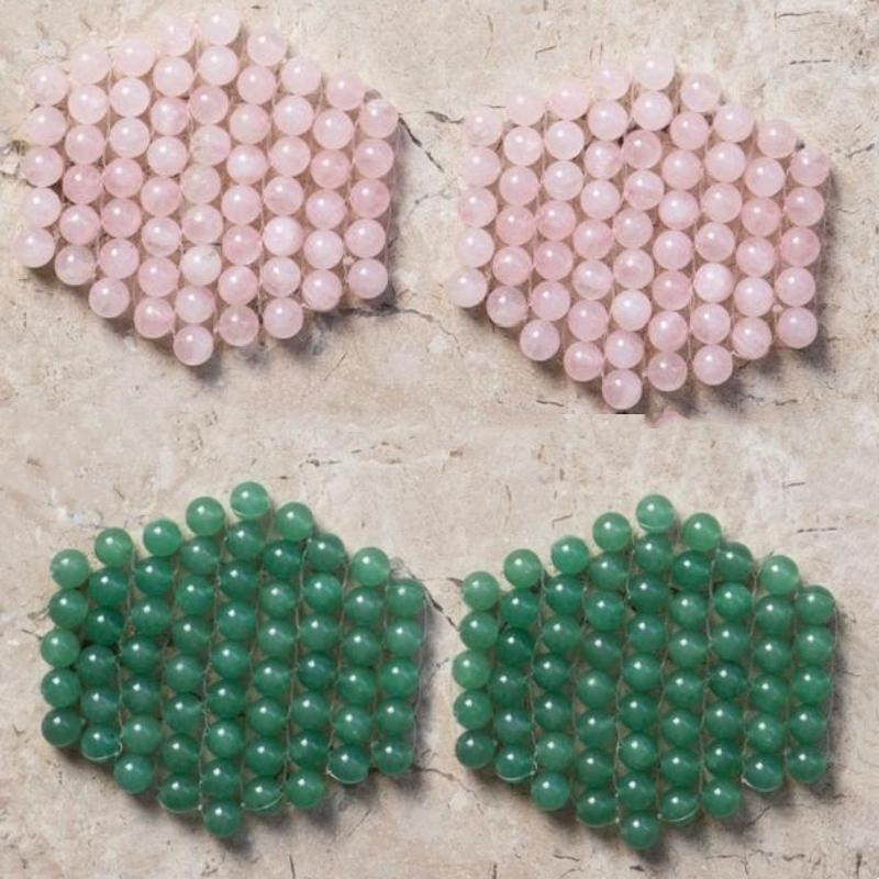 2PK Rose Quartz Green Aventurine  Woven Bead Eye Patches