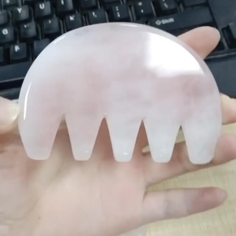 Rose Quartz  Gua Sha Comb Jade Massage Tool Moon Shape Scraping Massage Hair Comb 