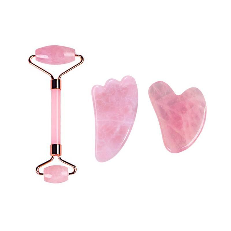 Rose Quartz Jade Roller Guasha Set 