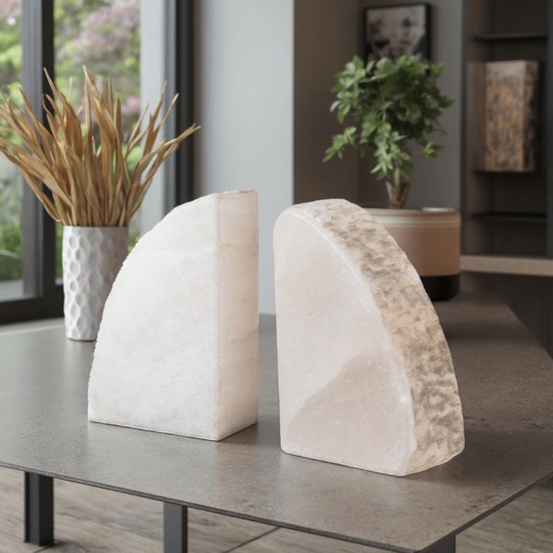 Set of 2 Carved Selenite Desktop Bookends