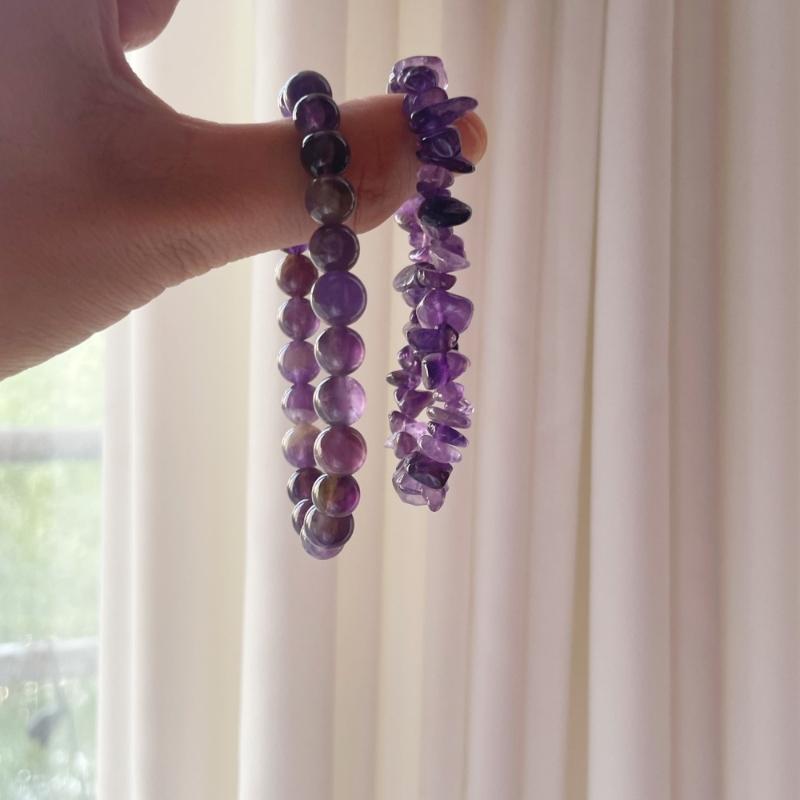 Set of 2 Polished Natural Amethyst Crystal Bracelets