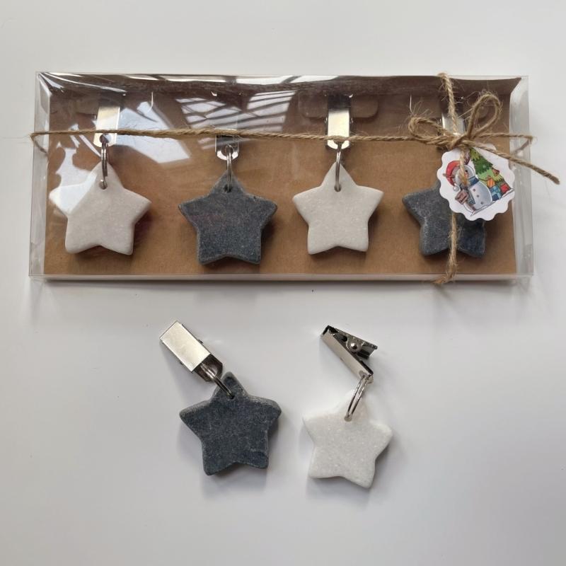 Set of 4 White Grey Marble Star Table Cover Weight Hangers