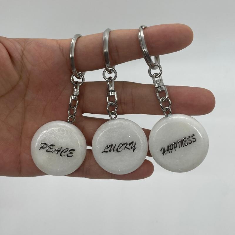 White Marble Round Keychain 