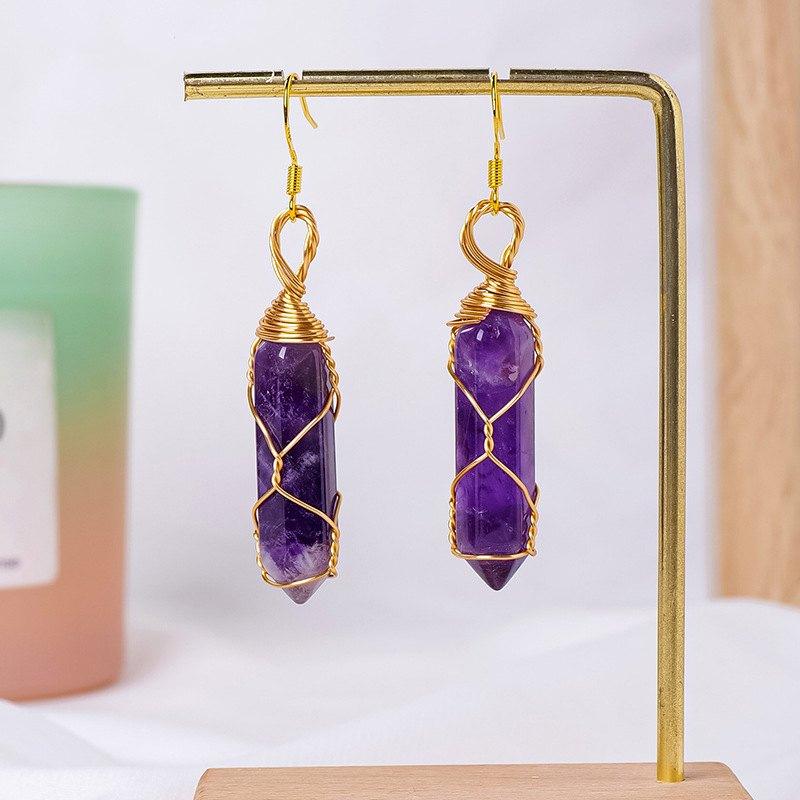 Wire Wrap Gemstone Hexagonal Earring